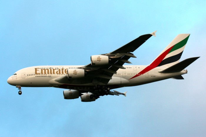 A6-EER Emirates A380 arriving late morning from Dubai.
